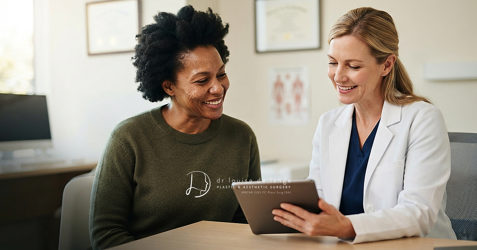 Woman preparing for a mastopexy consultation in a modern medical clinic setting.